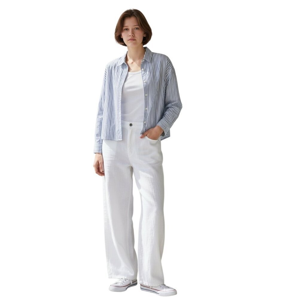 Everlane Womens Boxy Cropped Cotton Shirt~Size L~Blue/White Stripe Top L15 29